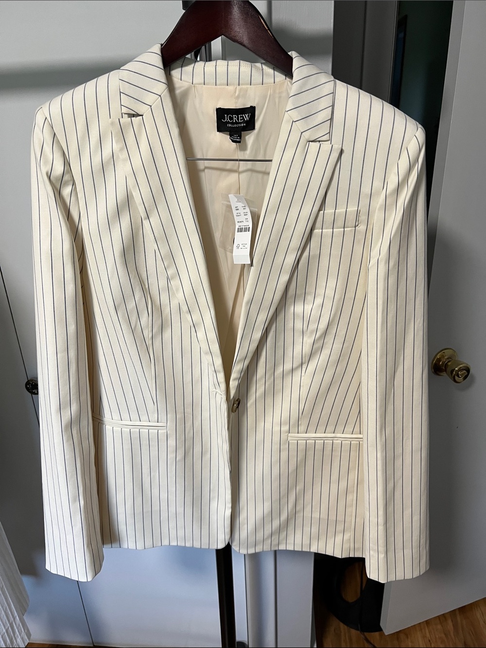 J. Crew Collection - Tollegno Italy - Cream Blazer with Navy Pinstripes -sz 10 T